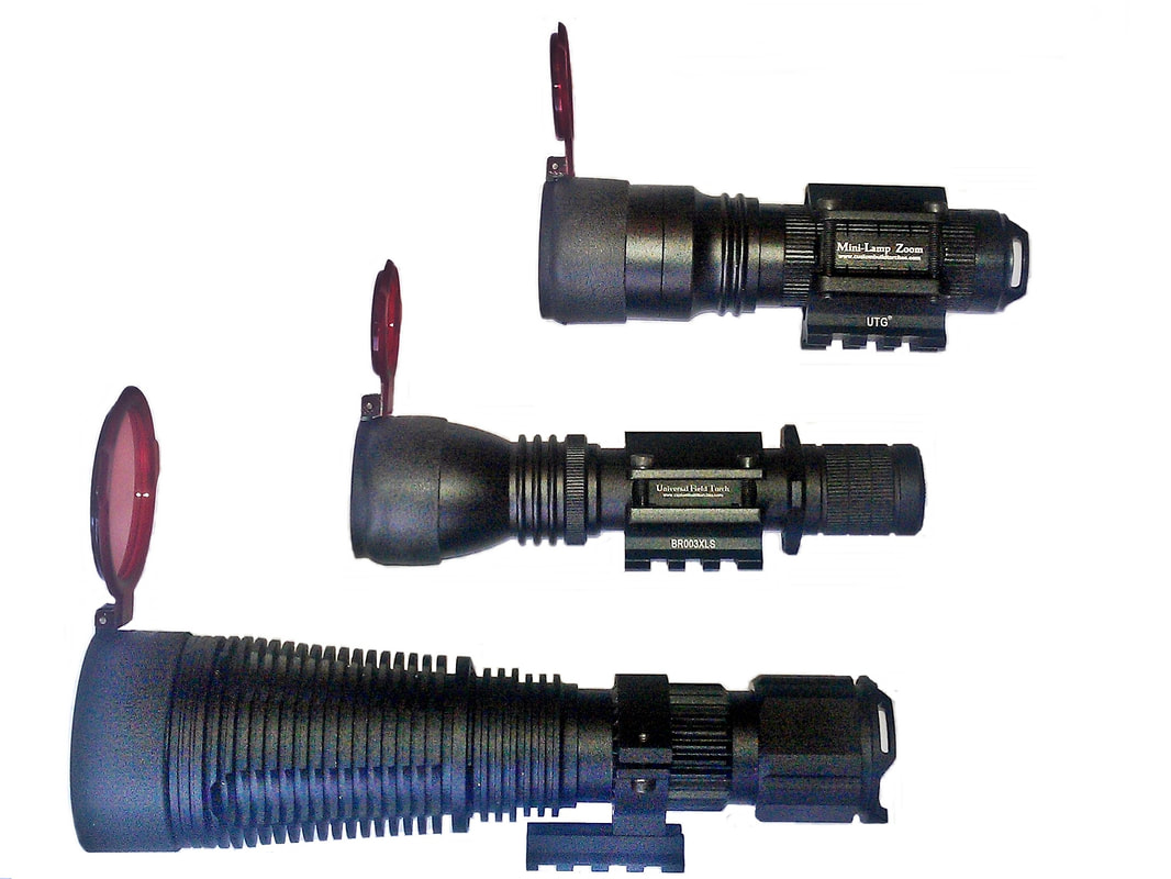 3 Gun mounted torches with red flip up filters